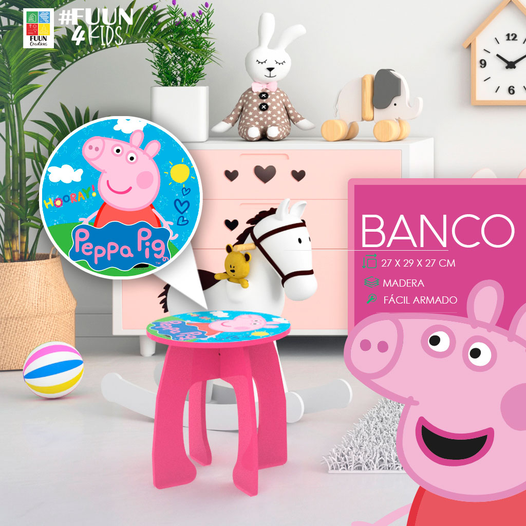 Banco Banquito Plegable Peppa Pig Chico Para Niños - Rosado-Verde